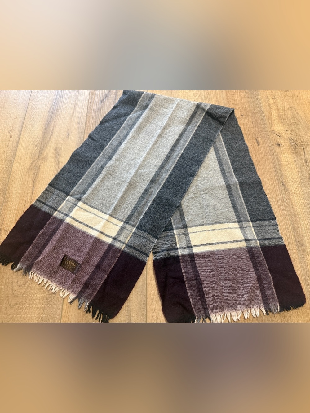 Barini Men’s 100% Wool Scarf Brown Cream Dark Brown Striped Lightweight Warm